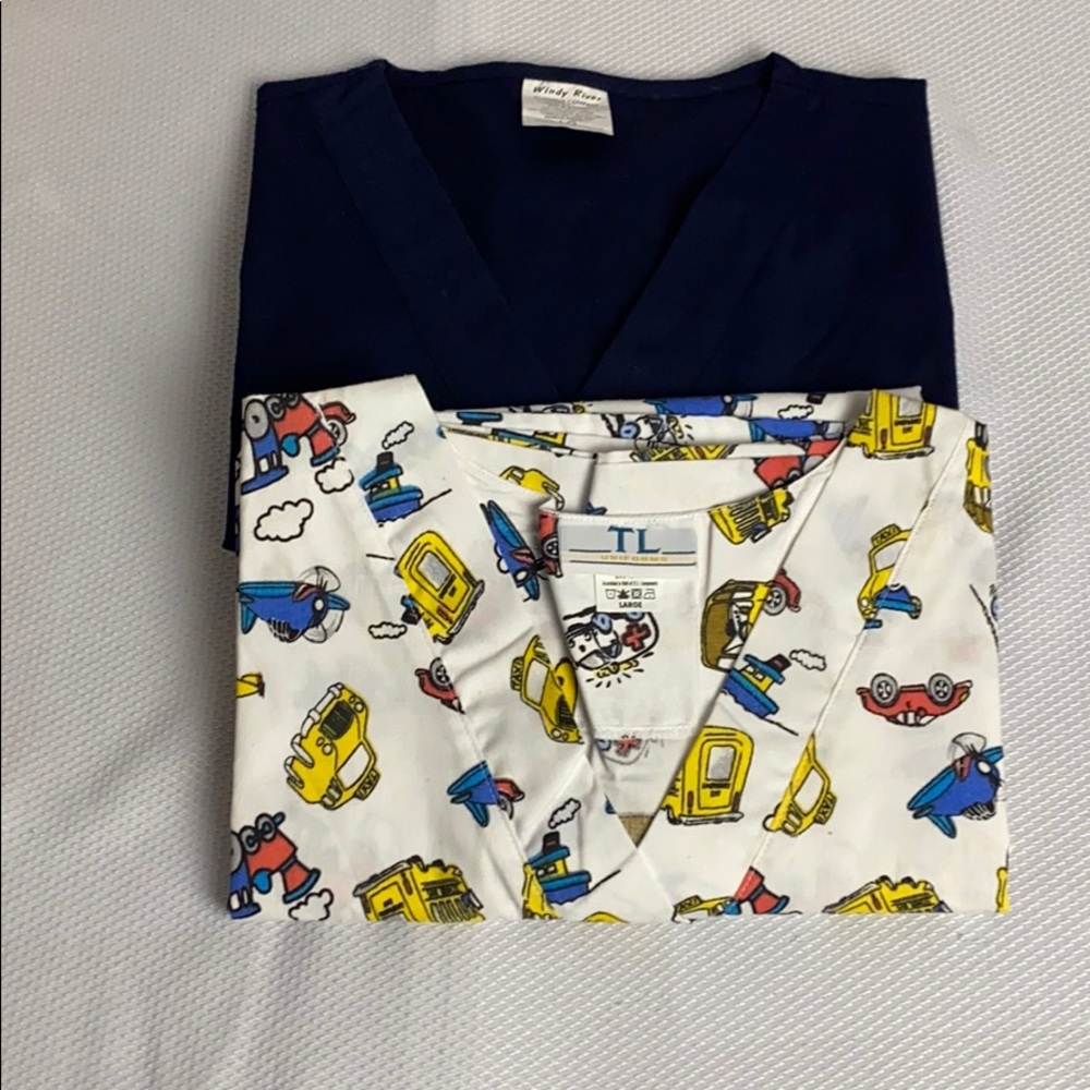Novelty Cars Scrub & Black Scrub Tops Size L NWOT